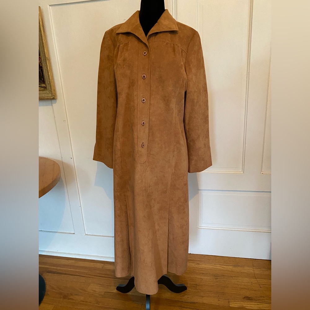 70’s Tan Ultra Suede Long Coat Dress. Super Soft. Homemade. Size Medium?